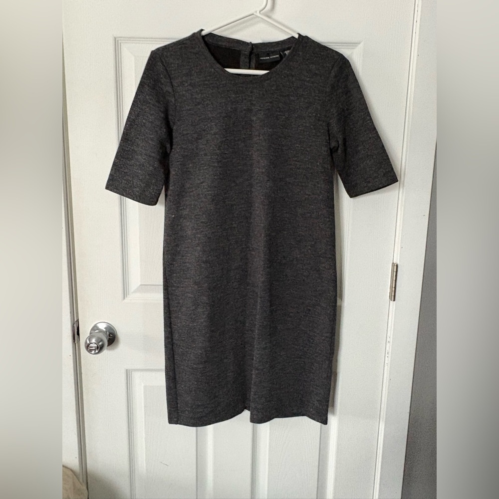 Adrienne Vittadini Charcoal Gray Short-Sleeve Midi Shift Dress